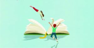 Customers engaging with printed marketing materials in a business setting